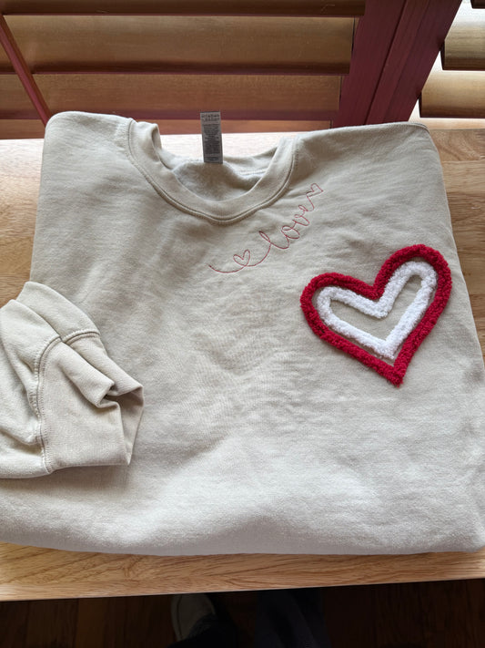 Double Chenille Hearts with Neckline Embroidery