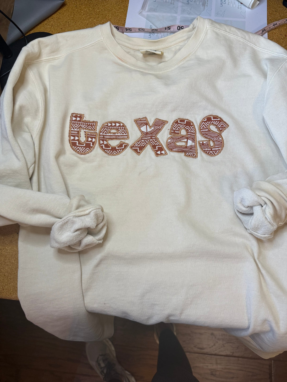 Deep in the Heart of Texas-  Appliqué Sweatshirt — Customizable Fabric Colors ( PLEASE READ SIZING GUIDELINES)