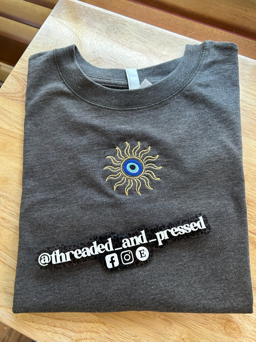 Evil Eye protection Tee- embroidered with sun detail -minimal
