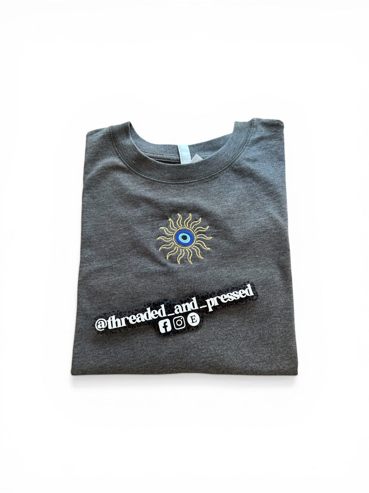 Evil Eye protection Tee- embroidered with sun detail -minimal