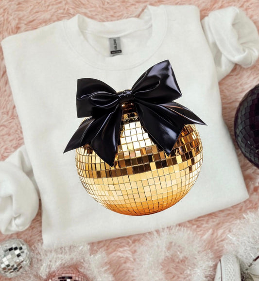 Gold Disco Ball with Bow NYE Top