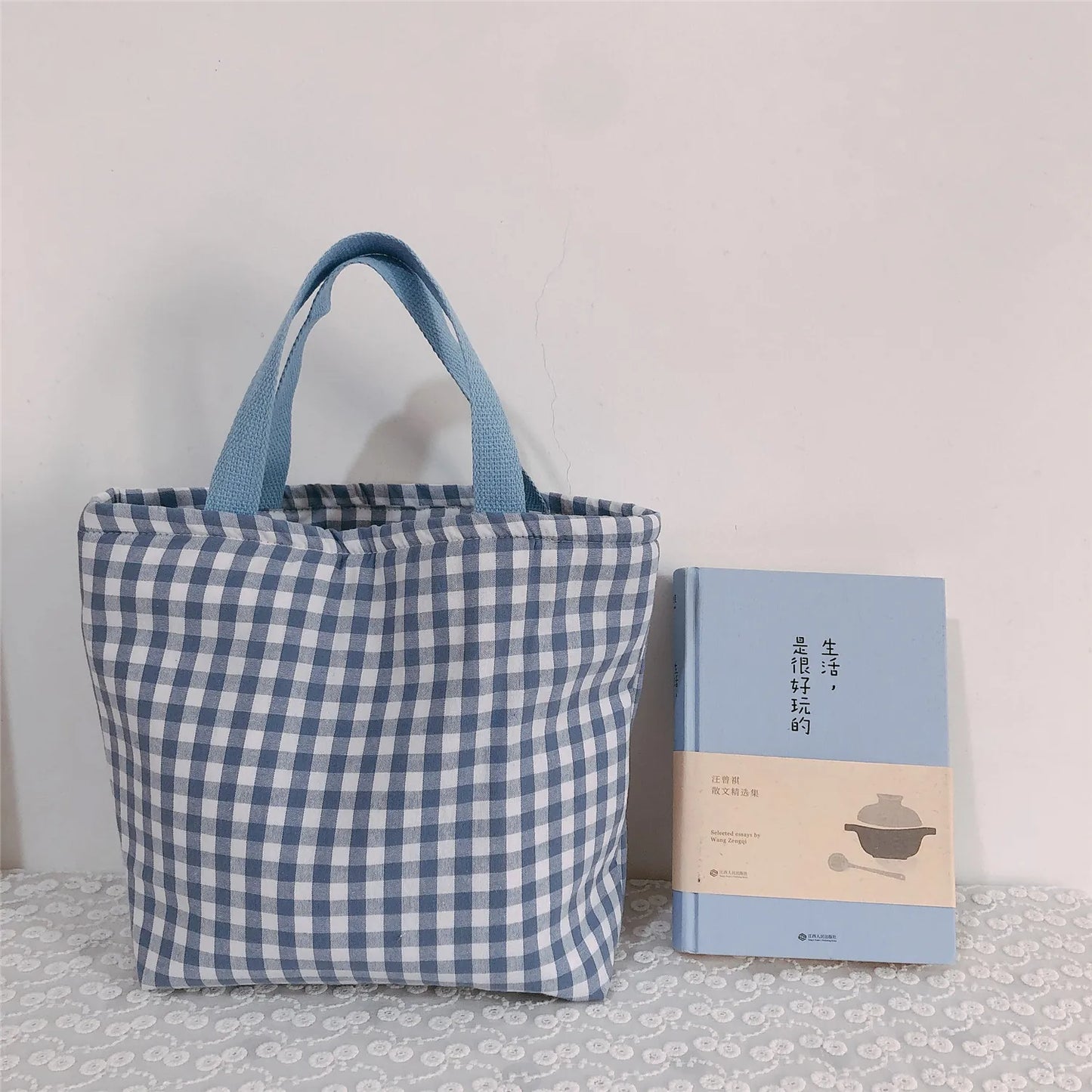 PERSONALIZED - Insulated Cotton Fabric Gingham Plaid lunch bag -** PRESALE**