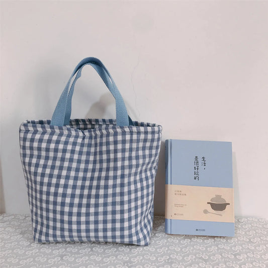 PERSONALIZED - Insulated Cotton Fabric Gingham Plaid lunch bag -** PRESALE**