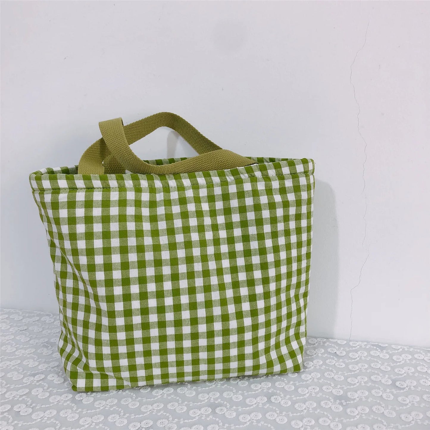 PERSONALIZED - Insulated Cotton Fabric Gingham Plaid lunch bag -** PRESALE**