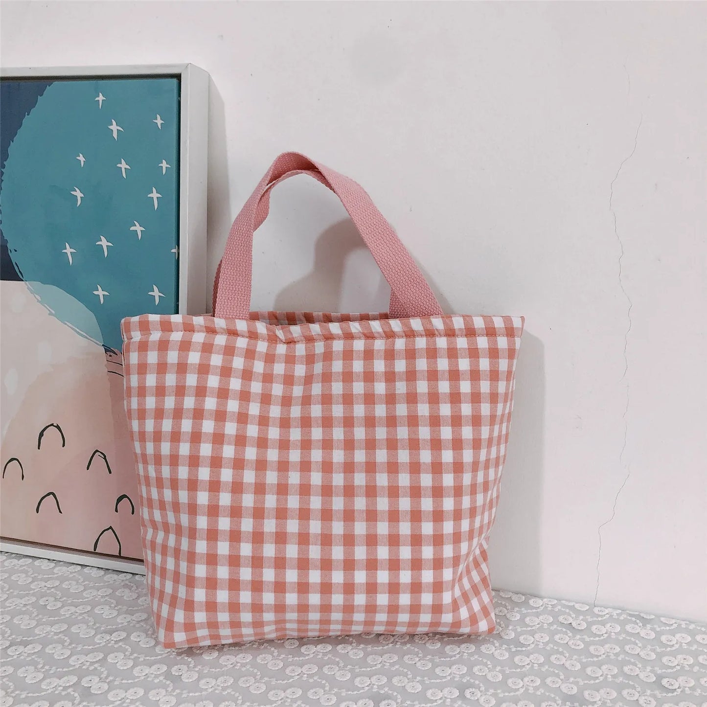 PERSONALIZED - Insulated Cotton Fabric Gingham Plaid lunch bag -** PRESALE**