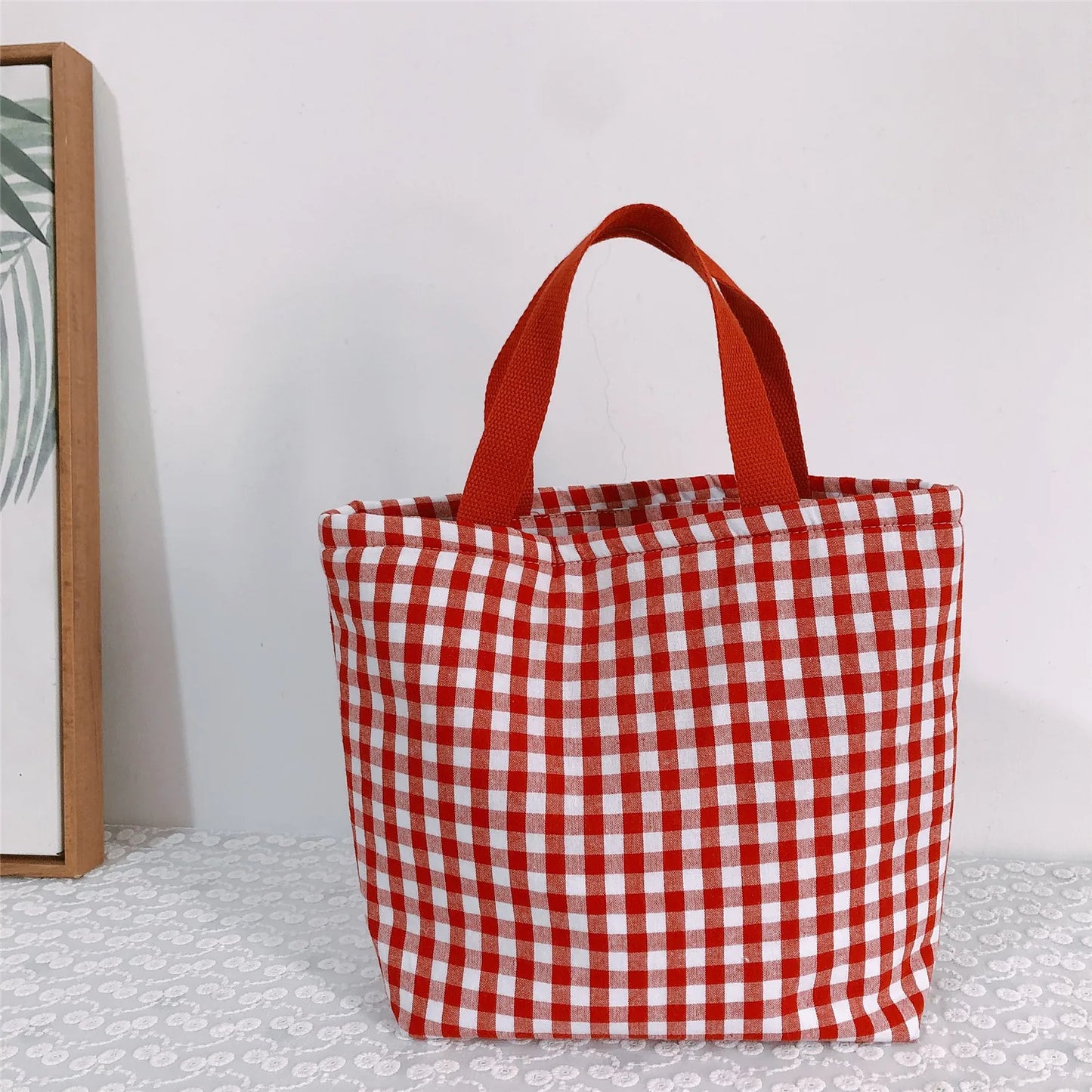 PERSONALIZED - Insulated Cotton Fabric Gingham Plaid lunch bag -** PRESALE**