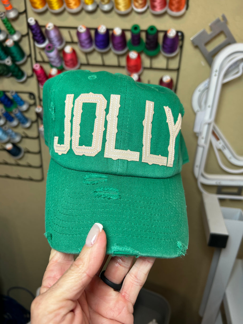 JOLLY Distressed Appliqué Hat | Vintage Christmas Baseball Cap - Dad hat