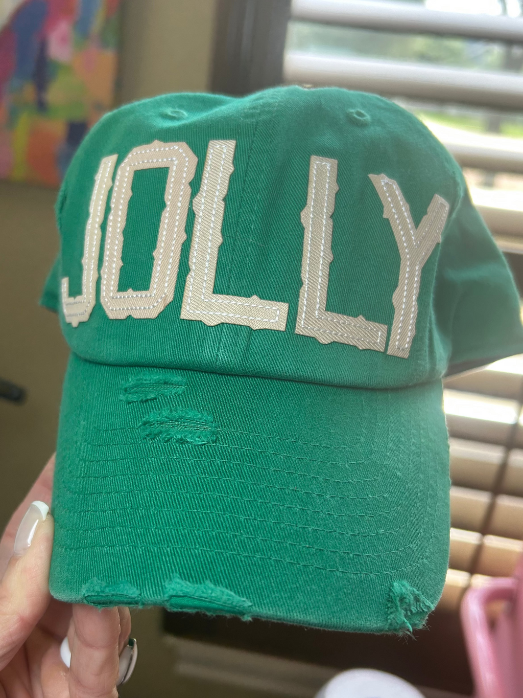 JOLLY Distressed Appliqué Hat | Vintage Christmas Baseball Cap - Dad hat