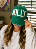 JOLLY Distressed Appliqué Hat | Vintage Christmas Baseball Cap - Dad hat