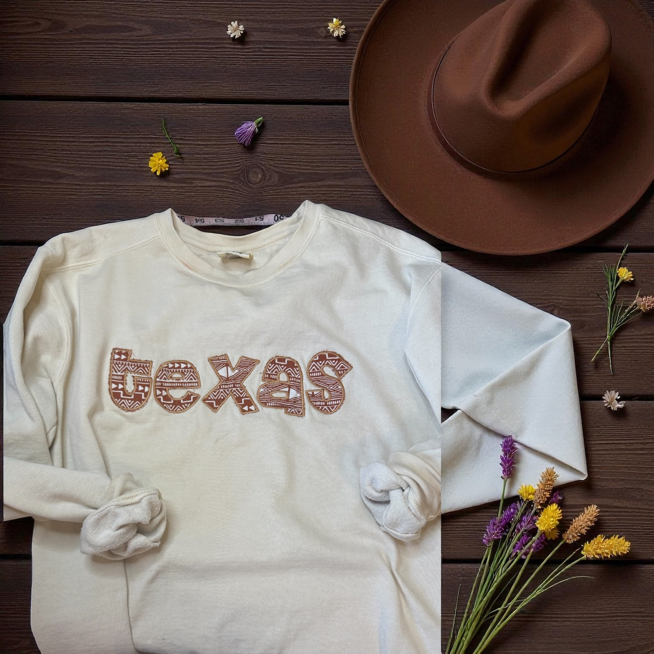 Deep in the Heart of Texas-  Appliqué Sweatshirt — Customizable Fabric Colors ( PLEASE READ SIZING GUIDELINES)