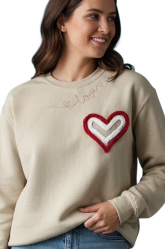 Double Chenille Hearts with Neckline Embroidery