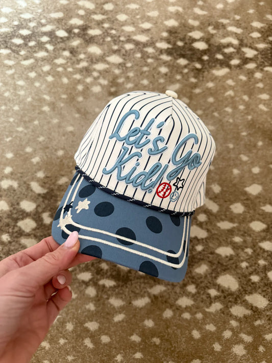 Let’s Go Kid Baseball Hat | Embroidered Baseball Mom Trucker Hat | Pinstripe Game Day Snapback | Baseball Fan Cap