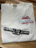 NEW - Embroidered - One Nation Under God Tshirt - Bow - Chest - America - USA