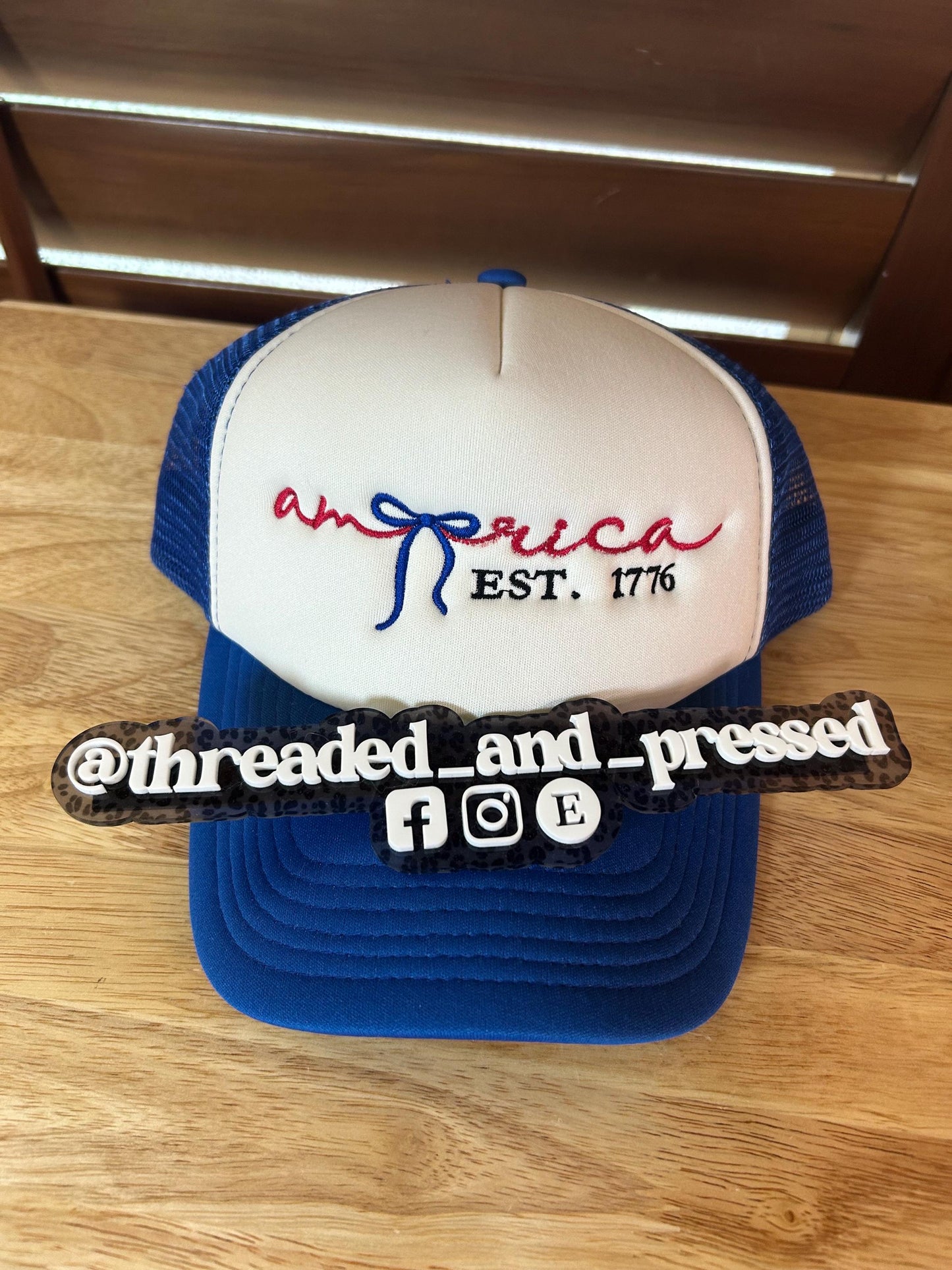 America cap - minimal-  bow - coquette - embroidered hat - simple- 4th of July- USA - American - feminine