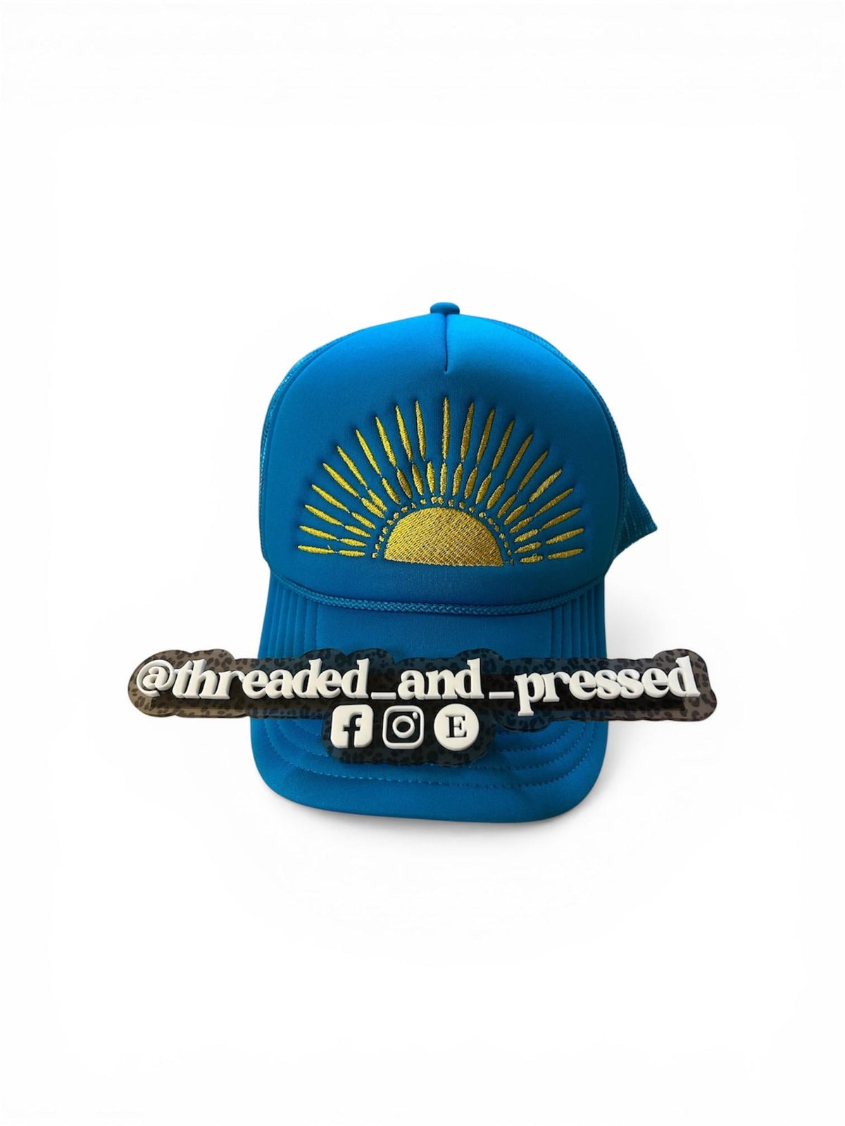 Embroidered - turquoise Trucker Hat, Horizon - sun -  Snapback - Summer Cap s