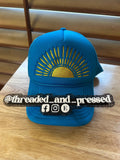 Embroidered - turquoise Trucker Hat, Horizon - sun -  Snapback - Summer Cap s