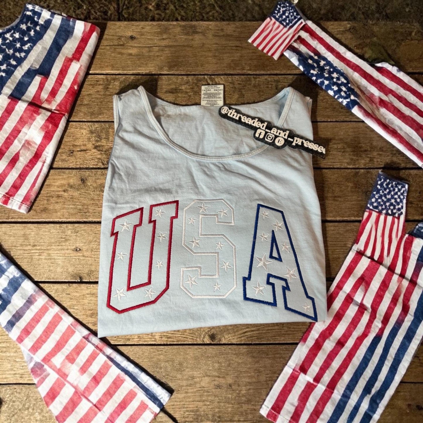 Embroidered USA outline - Tank - America - 4th of July - Summer - Stars- Party