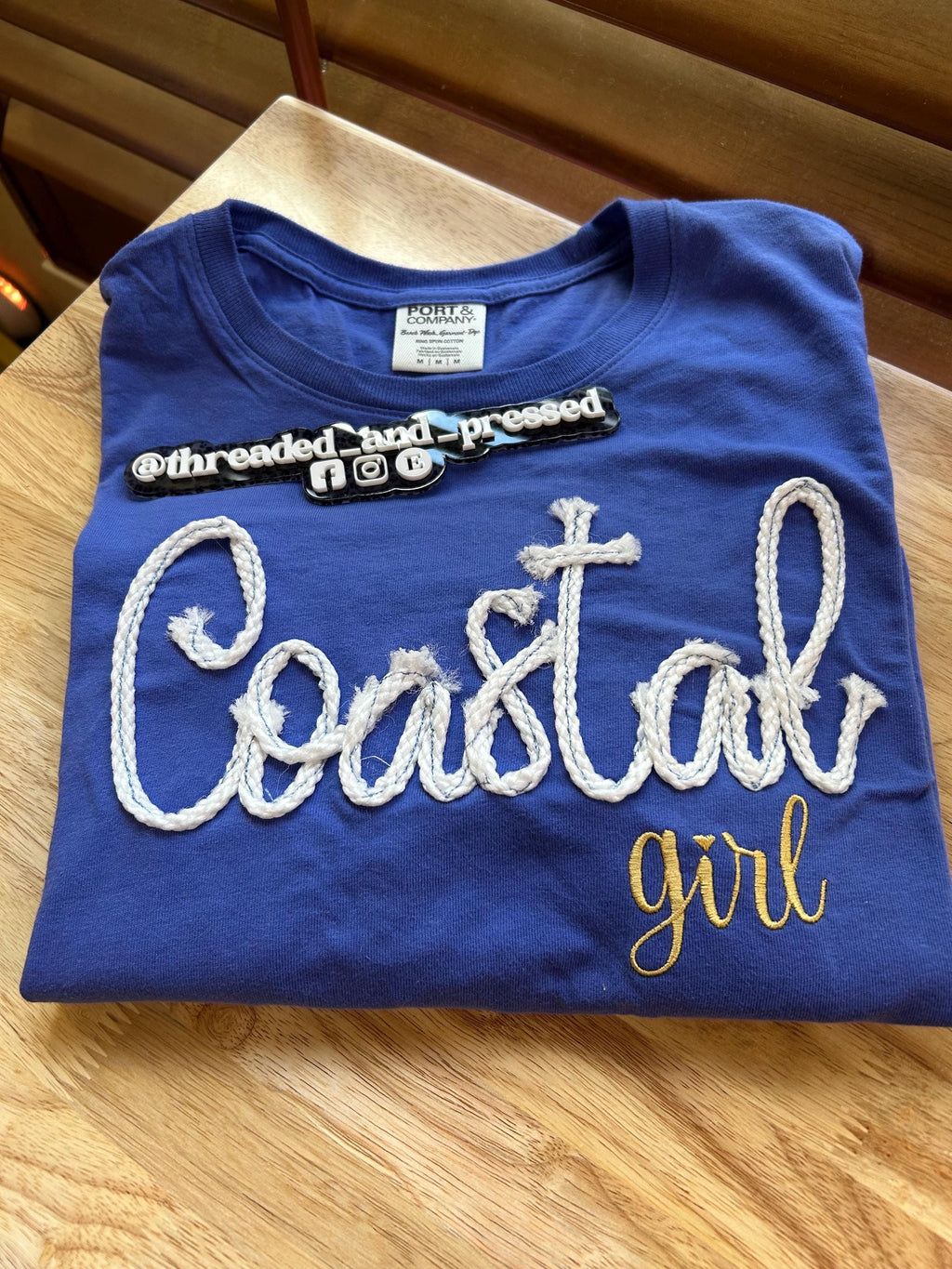 Embroidered -  Coastal Girl - nautical rope- sweatshirt- Texture - Beach - Ocean