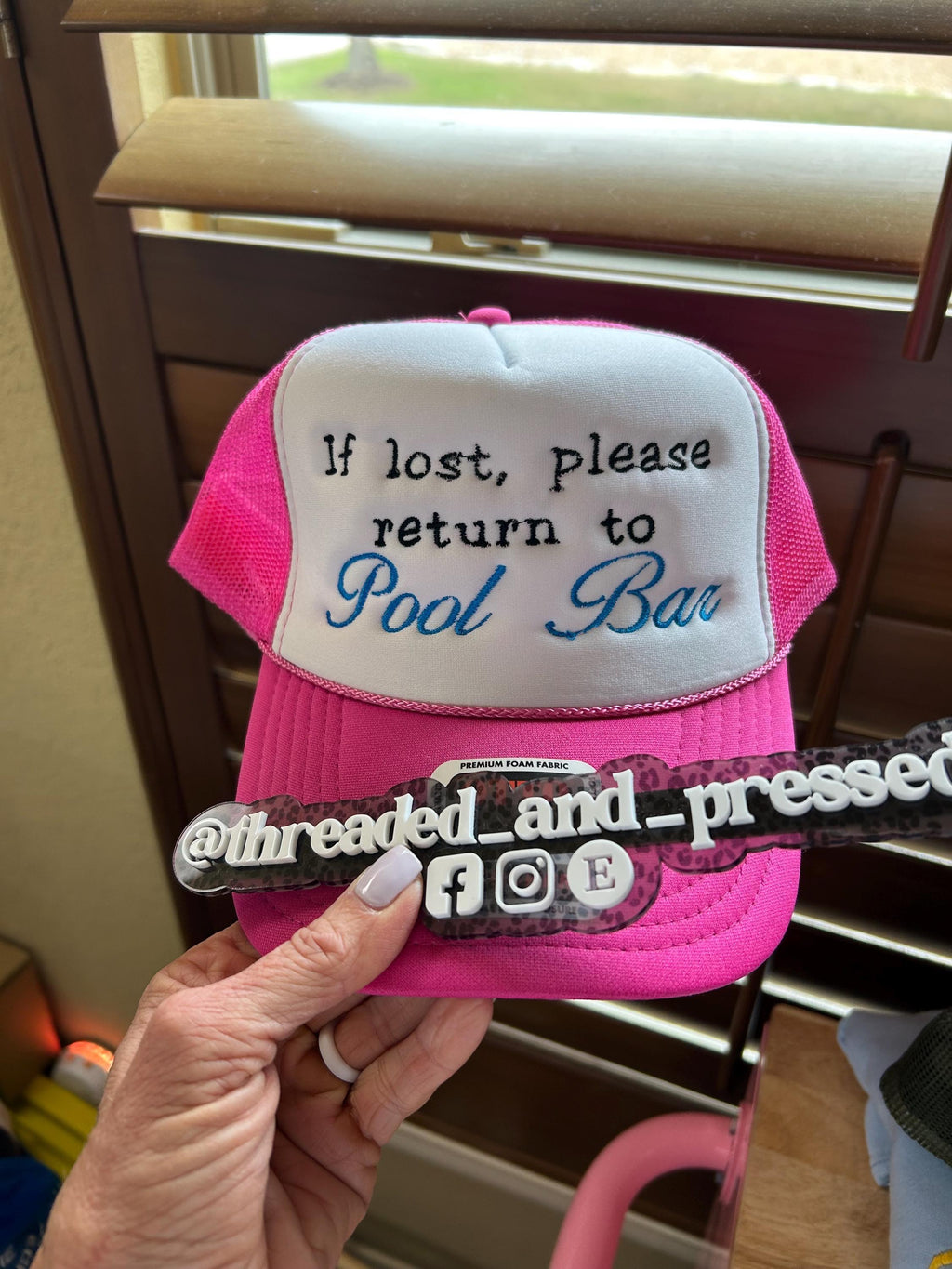 Embroidered Foam Trucker Hat  "If Lost, Return to Pool Bar" Snapback