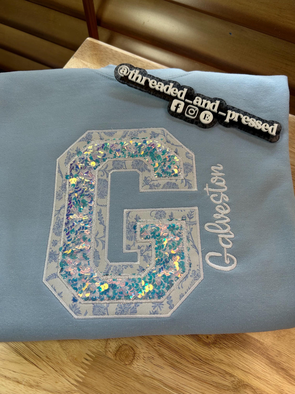 Custom Sequin Varsity Letter Sweatshirt |  Appliqué Initial Crewneck City