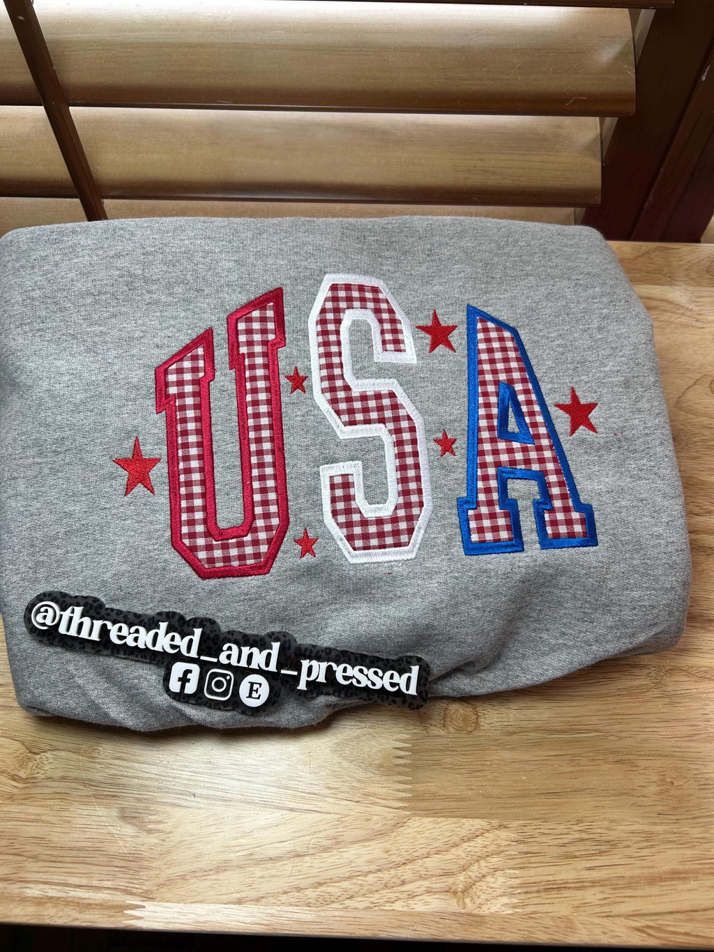 Embroidered USA red gigham top - America - 4th of July - Memorial Day - Red White & Blue - BBQ - Backyard party - Veterans Day -