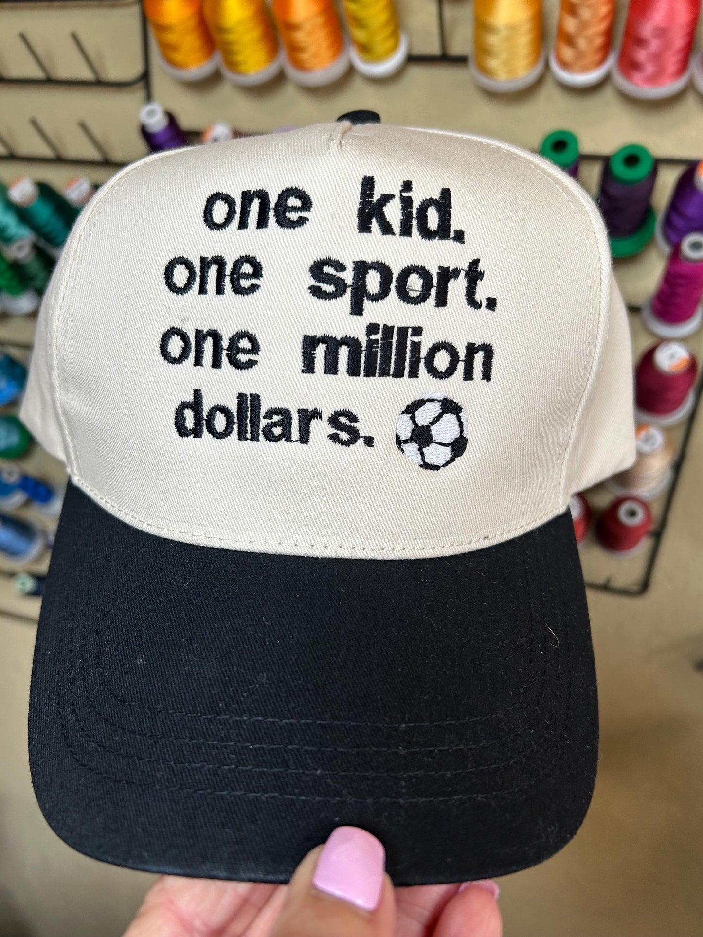 Custom Embroidered One kid sports  - Cap -hat- travel teams - baseball - funny -soccer - volleyball - cheer -dance- gymnastics