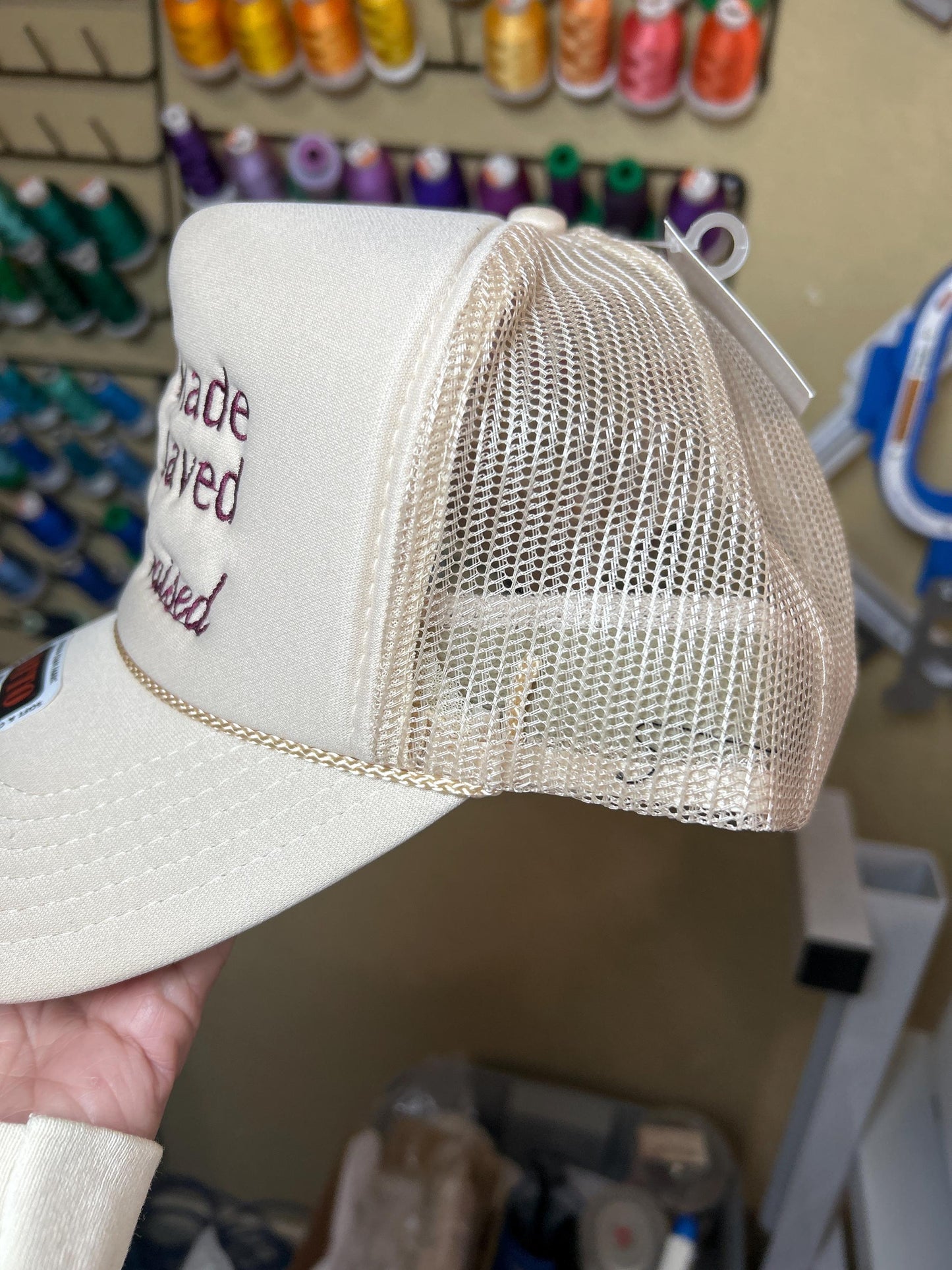 Embroidered God Made - Jesus saved - Texas raised  - Trucker Hat - Foam Cap, Faith - cross - Texan - Lone Star State - statement- Christian