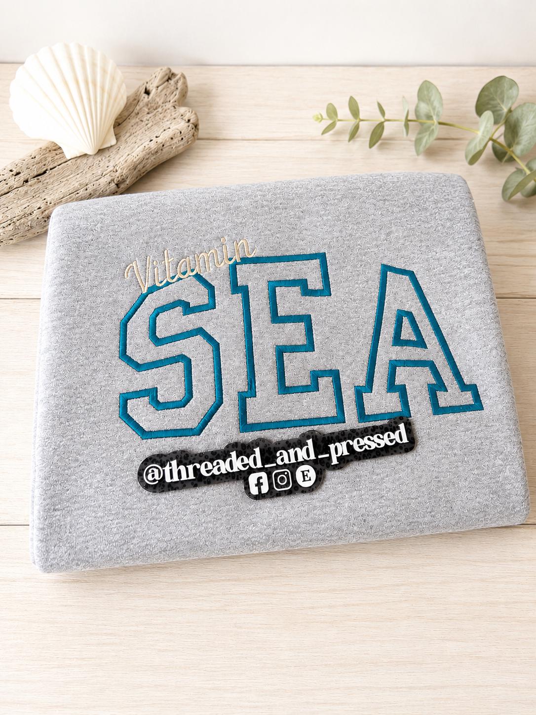 Embroidered Vitamin Sea Sweatshirt - sunshine - Varsity Outline- salt air - salty hair-beach chair- sandy toes - summer vacation- seaside