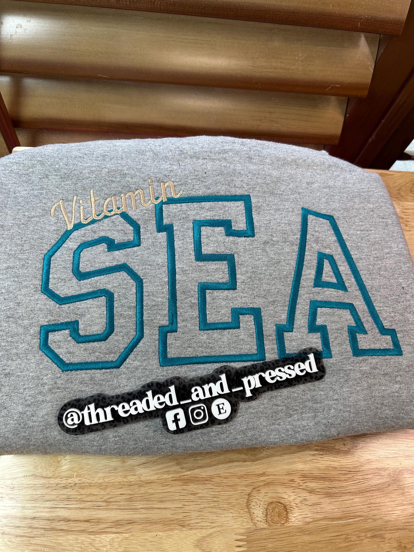Embroidered Vitamin Sea Sweatshirt - sunshine - Varsity Outline- salt air - salty hair-beach chair- sandy toes - summer vacation- seaside