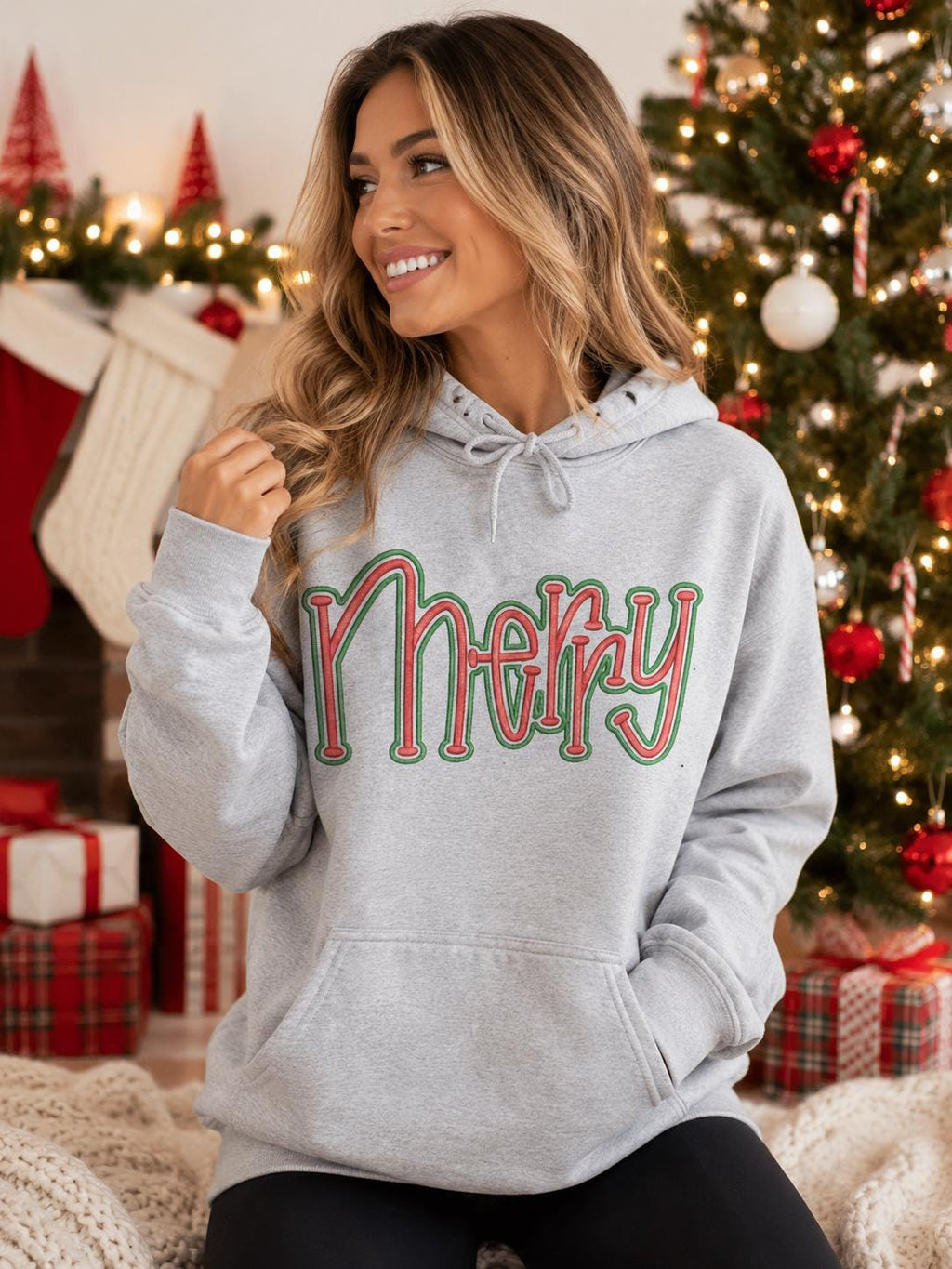 Puff Embroidered -  MERRY - Hoodie - sweatshirt - Christmas - party - Family pictures - Christmas Party Shirt - Christmas Gift for her