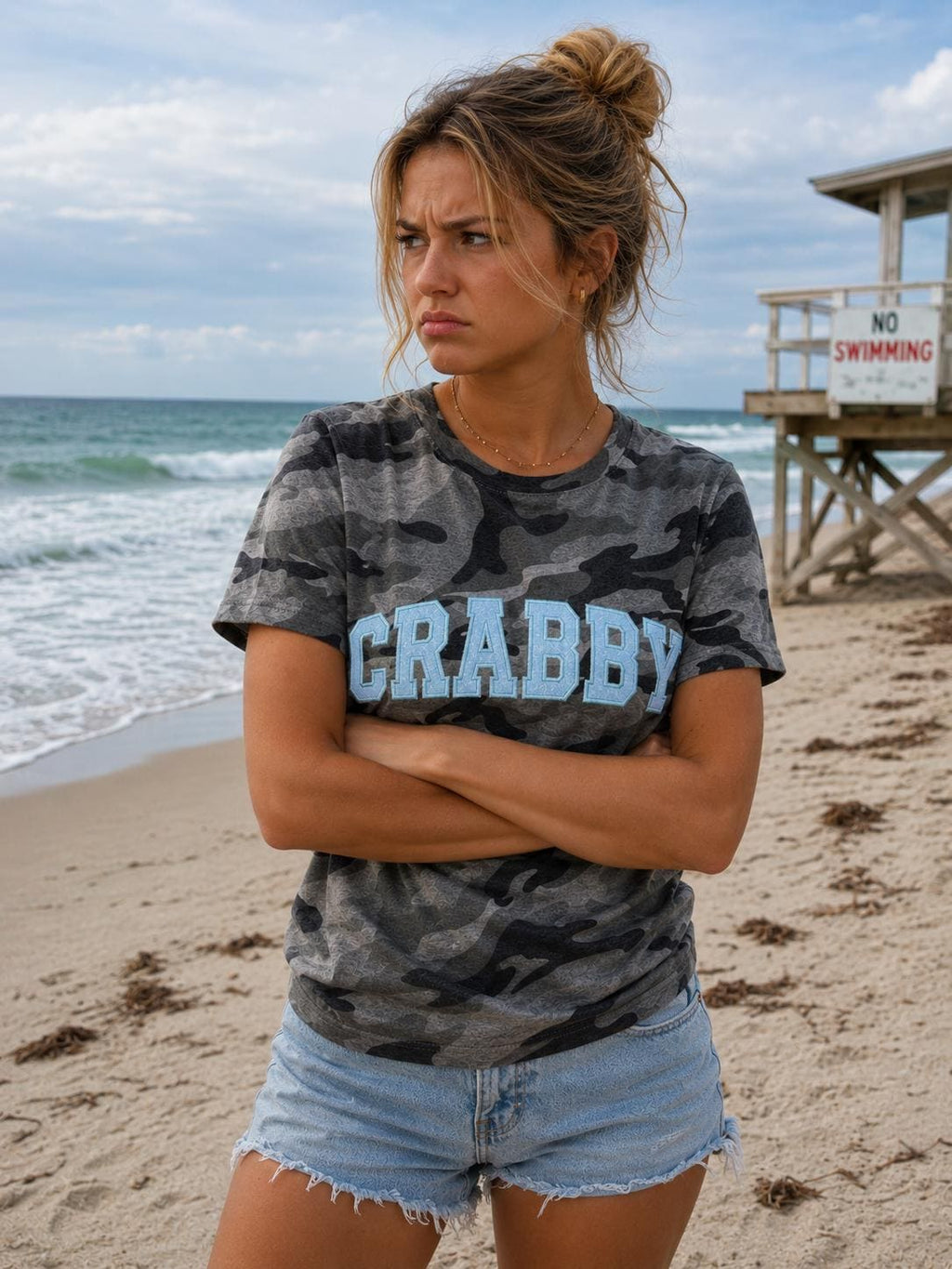 Embroidered Blue glitter Camo Shirt | bad mood - Appliqué Shirt | Moody Beach  Tee |- ranch bling cowgirl - Fishing - crabbing