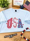 Embroidered USA red gigham top - America - 4th of July - Memorial Day - Red White & Blue - BBQ - Backyard party - Veterans Day -