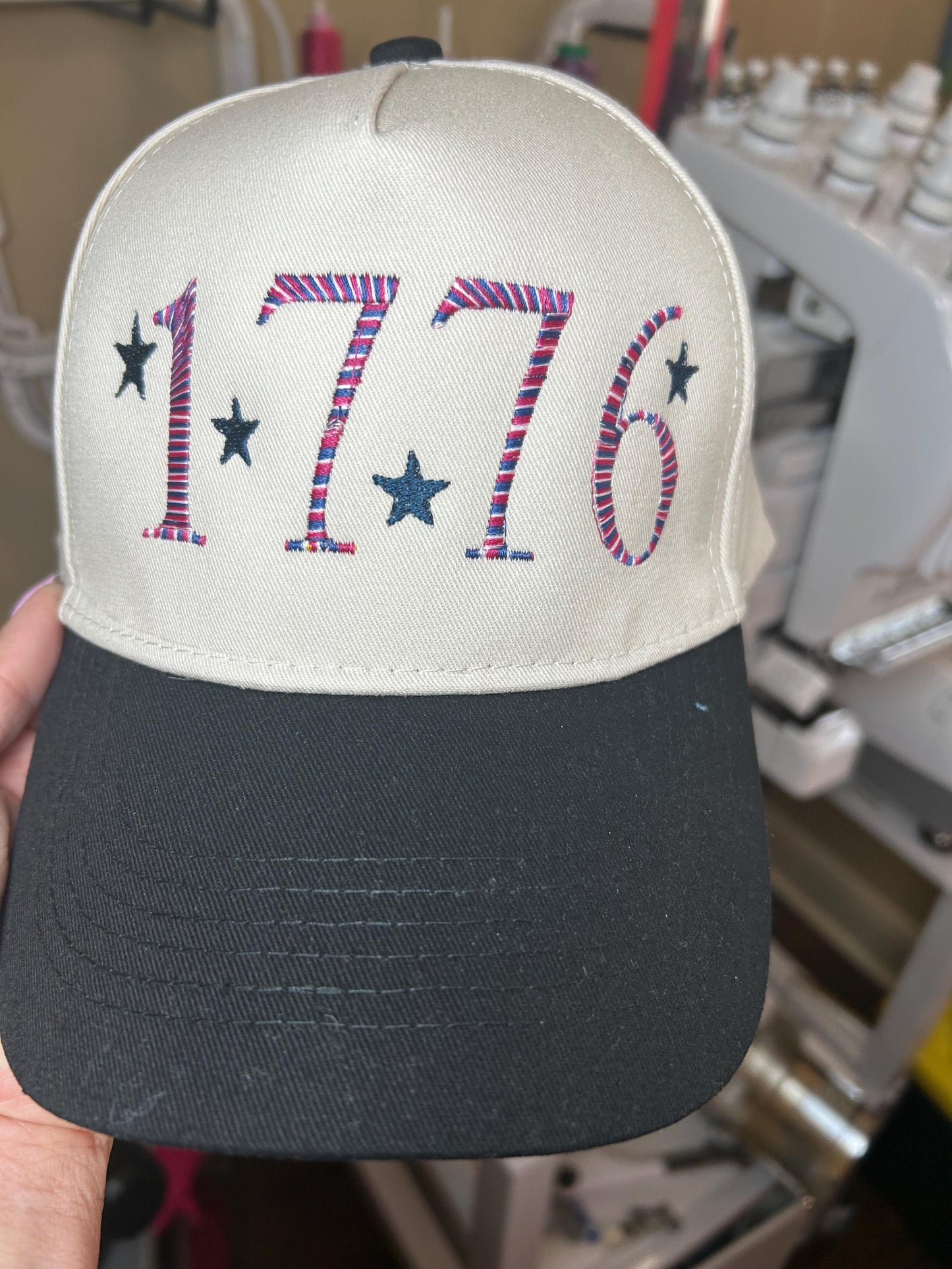 1776 Embroidered hat - multi color thread - variegated- Red white & Blue - with stars - USA - birthday - Indepence - 250 years - Old Glory