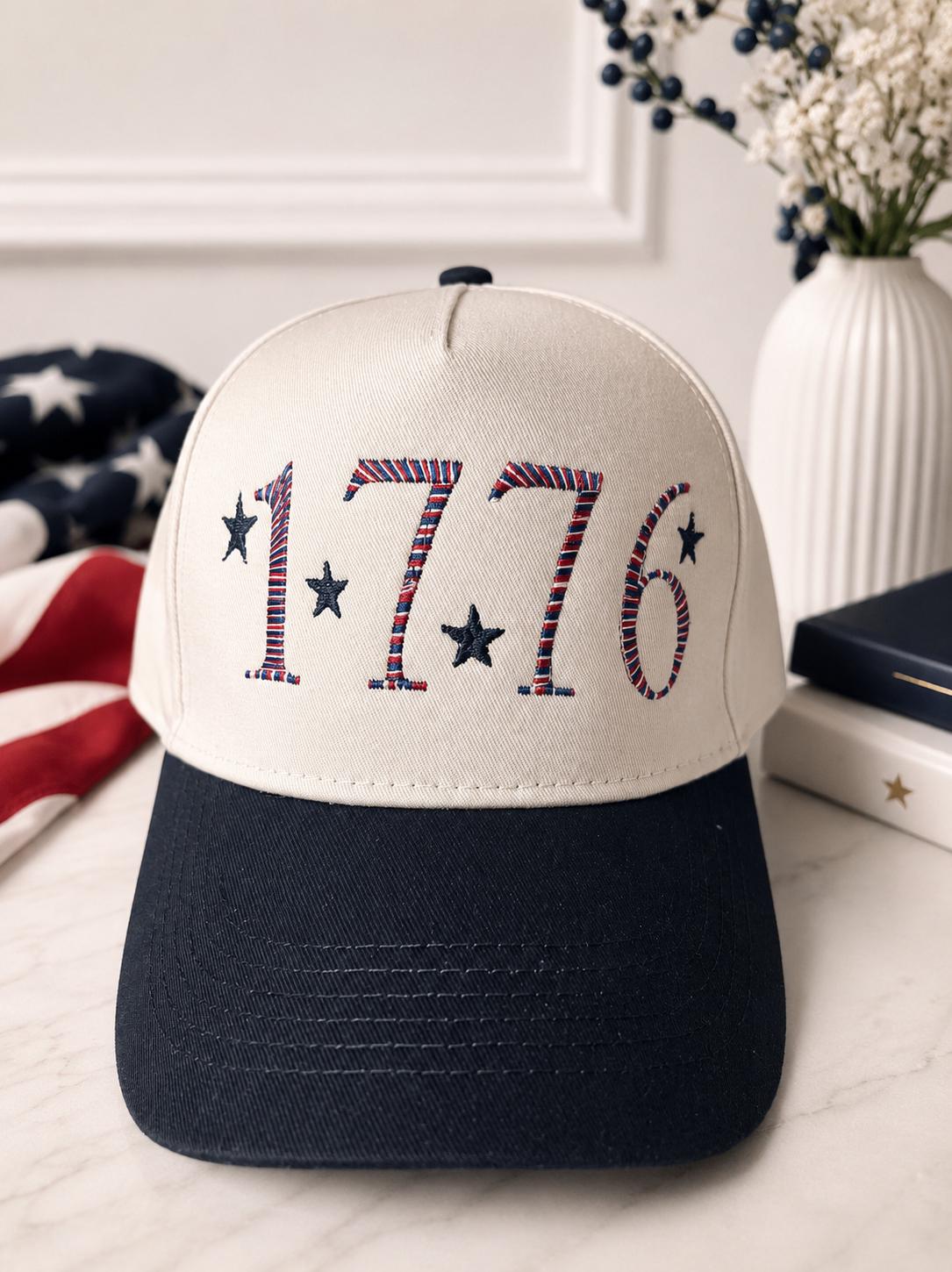 1776 Embroidered hat - multi color thread - variegated- Red white & Blue - with stars - USA - birthday - Indepence - 250 years - Old Glory