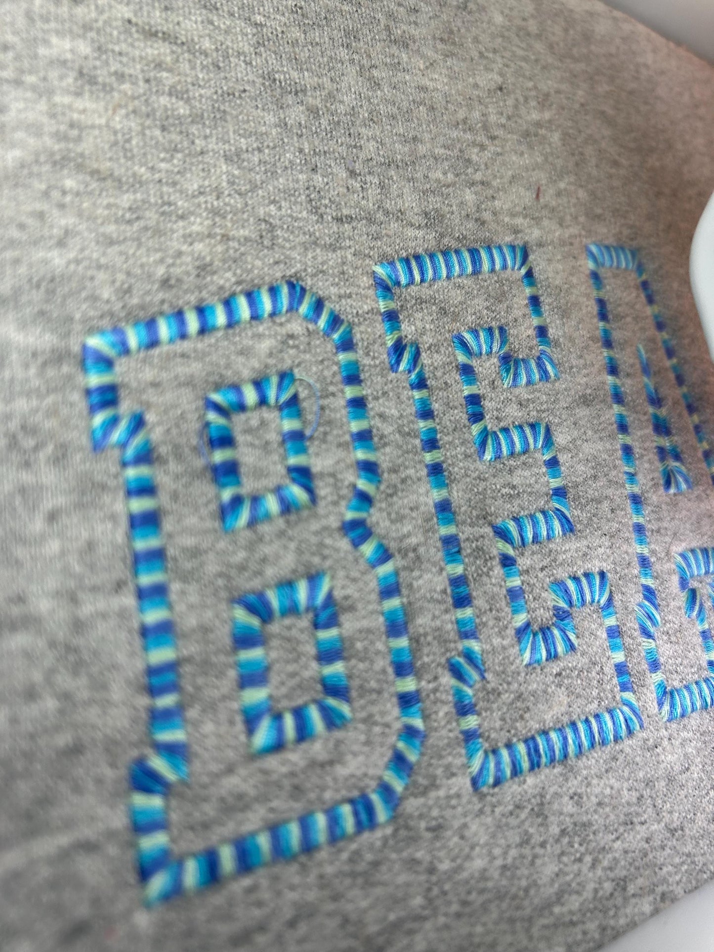 Embroidered Just Beachy sweatshirt- family vacation- multi color thread - variegated- Beach Day - Coastal Nautical top - trendy style vacay