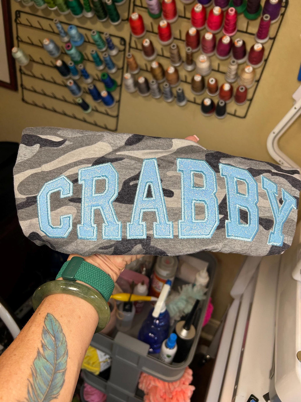 Embroidered Blue glitter Camo Shirt | bad mood - Appliqué Shirt | Moody Beach  Tee |- ranch bling cowgirl - Fishing - crabbing