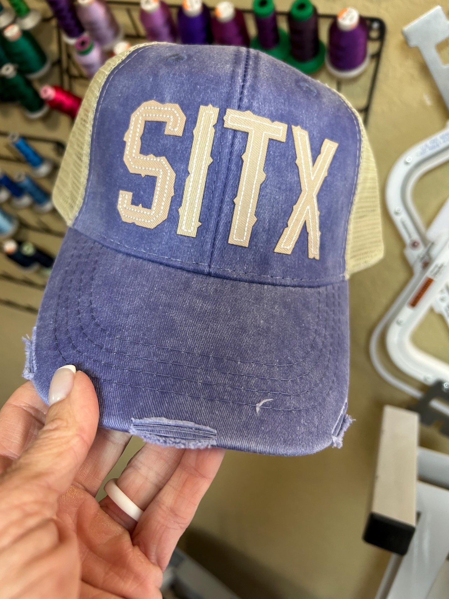 Custom Sea Isle, Galveston Texas Custom Distressed baseball Trucker hat - Patchwork Embroidery - SITX