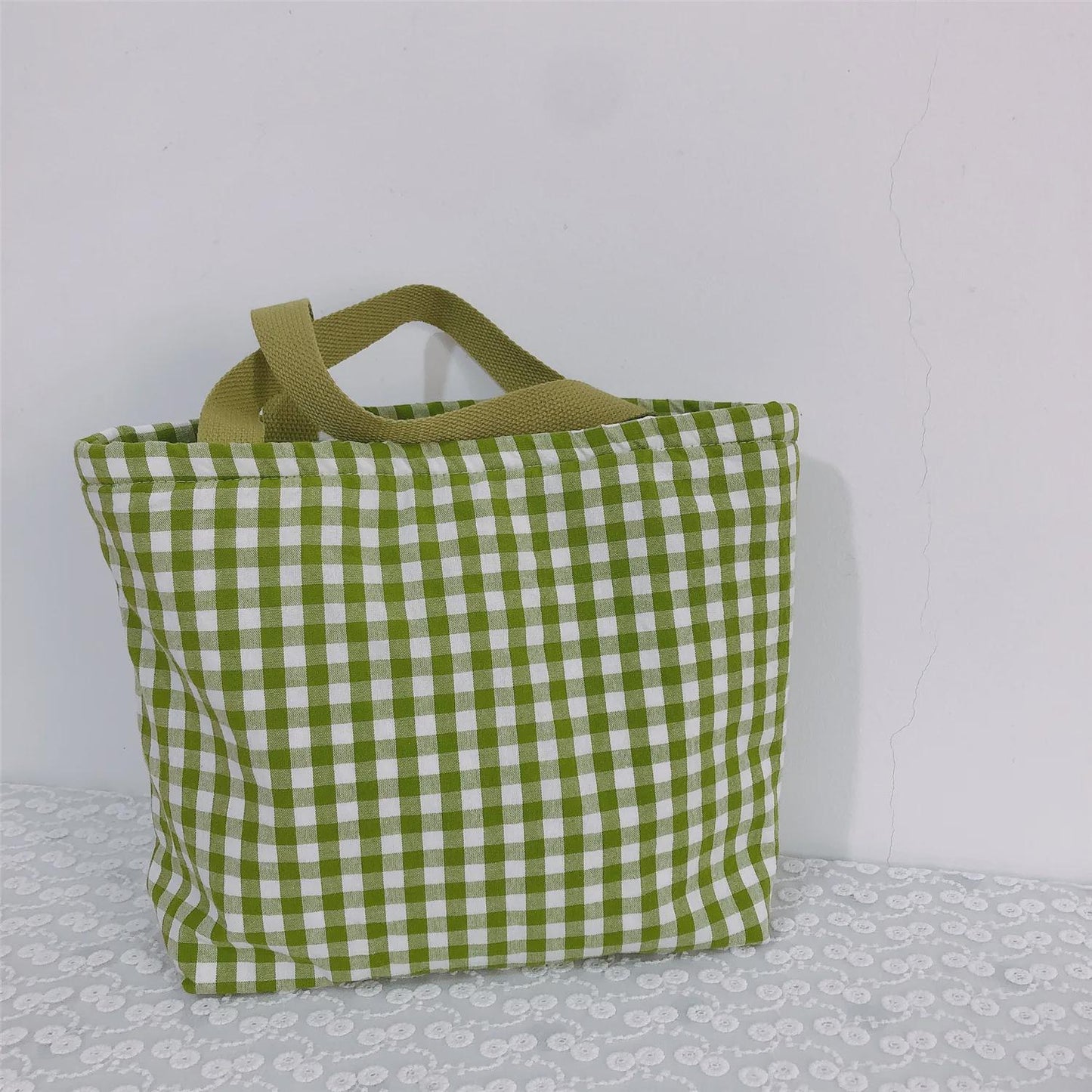 PERSONALIZED - Insulated Cotton Fabric Gingham Plaid lunch bag - box - Zipper - Picnic - Tote for office - kids - work - Bento ** PRESALE**