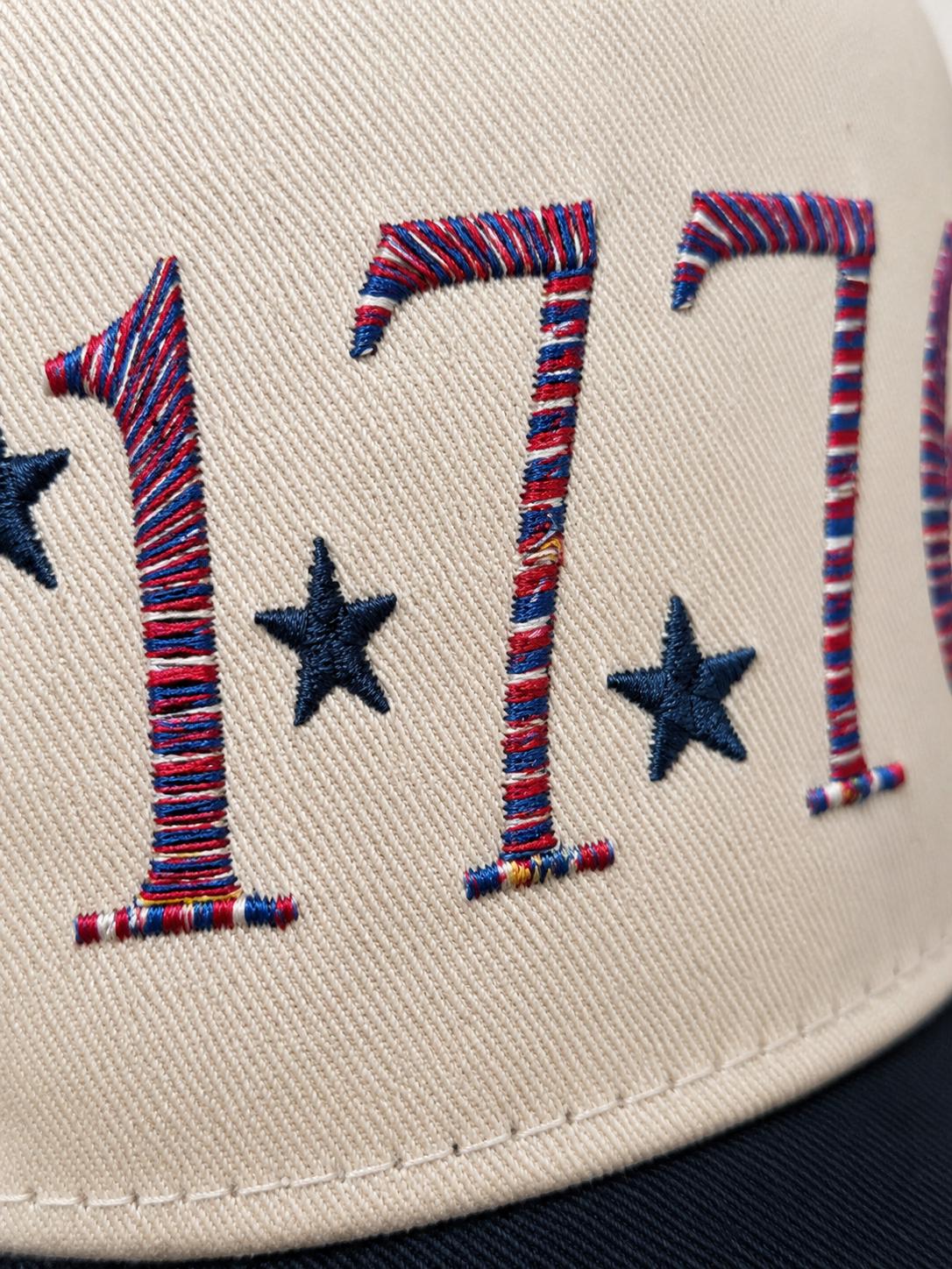 1776 Embroidered hat - multi color thread - variegated- Red white & Blue - with stars - USA - birthday - Indepence - 250 years - Old Glory
