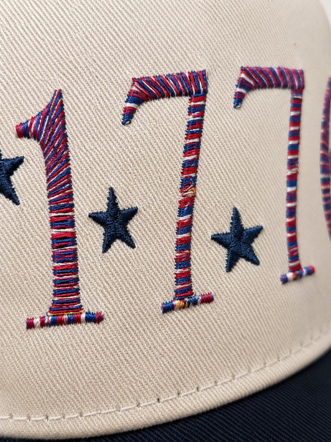 1776 Embroidered hat - multi color thread - variegated- Red white & Blue - with stars - USA - birthday - Indepence - 250 years - Old Glory