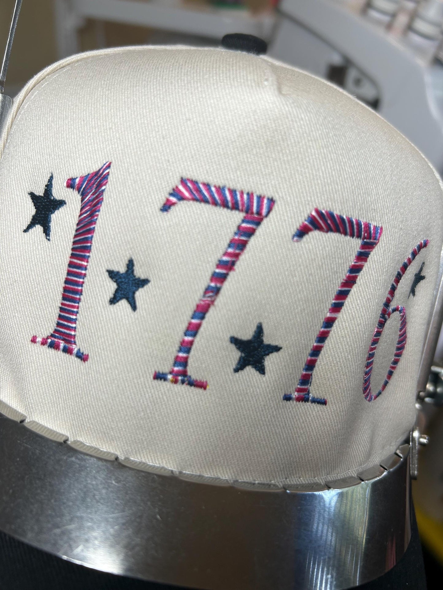 1776 Embroidered hat - multi color thread - variegated- Red white & Blue - with stars - USA - birthday - Indepence - 250 years - Old Glory