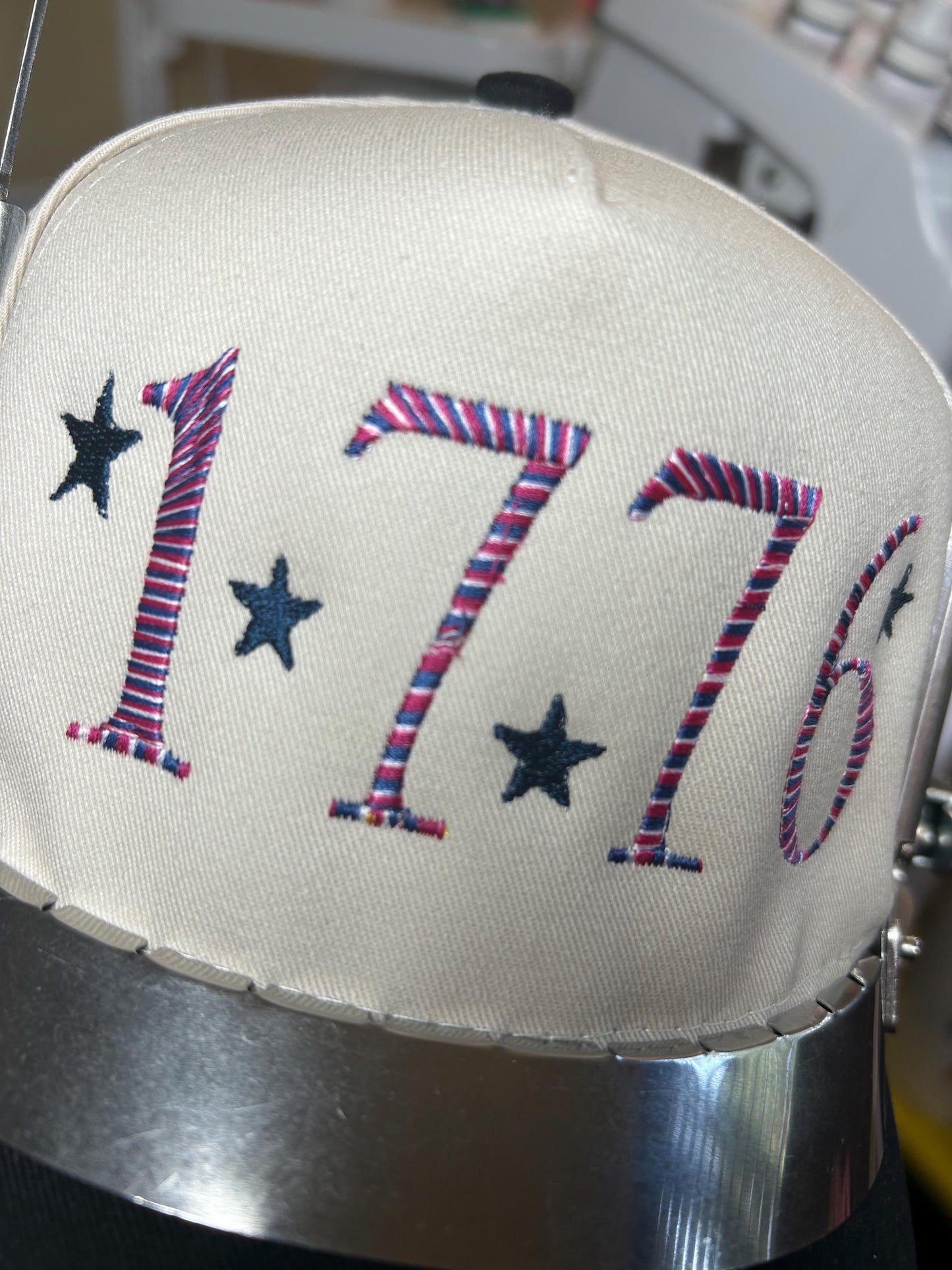 1776 Embroidered hat - multi color thread - variegated- Red white & Blue - with stars - USA - birthday - Indepence - 250 years - Old Glory