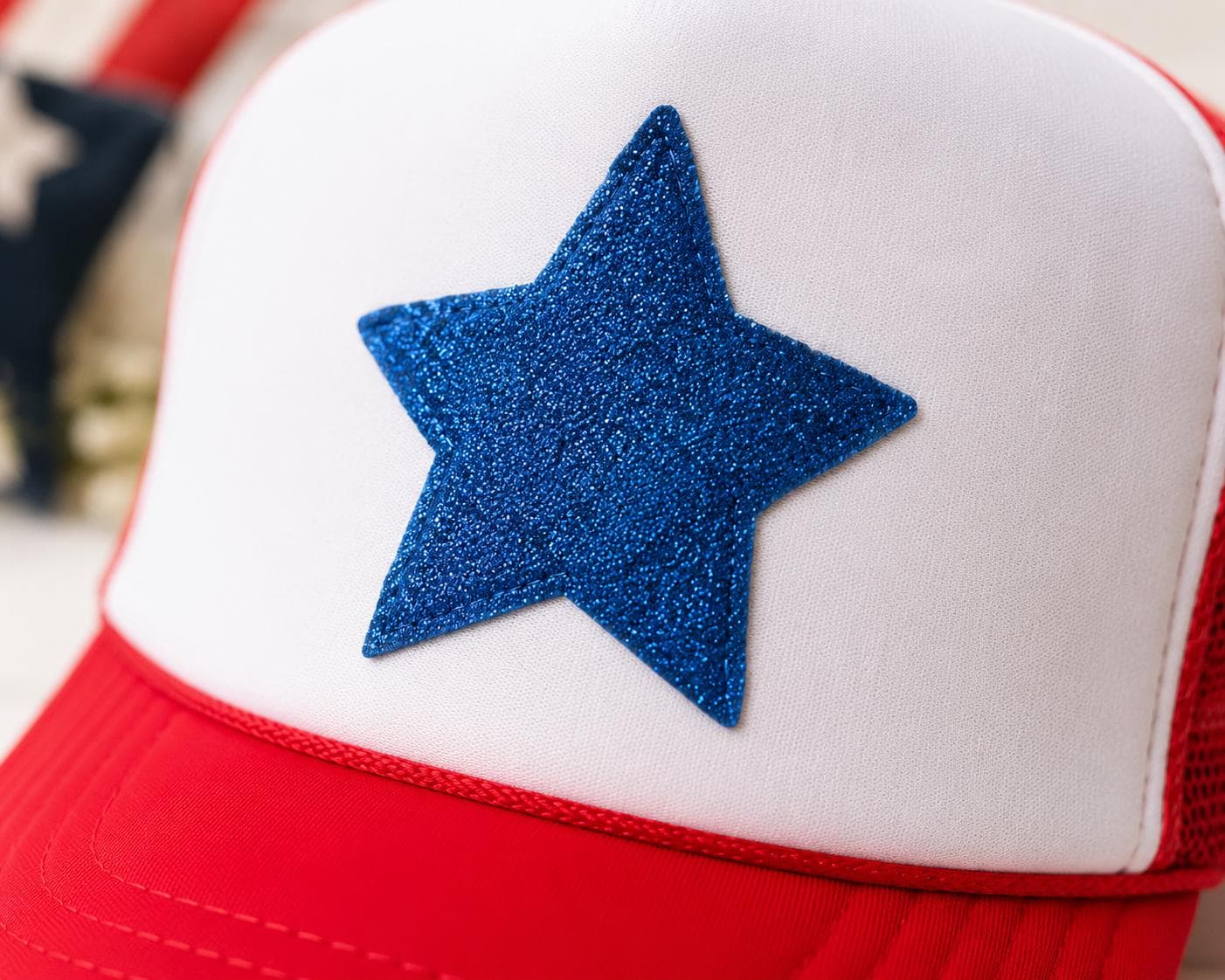 3D Puff Blue Glitter Foam trucker  Hat - Red Foam trucker cap - 4th of July - Independence- 1776 - 250 - simple - USA - Statement - America