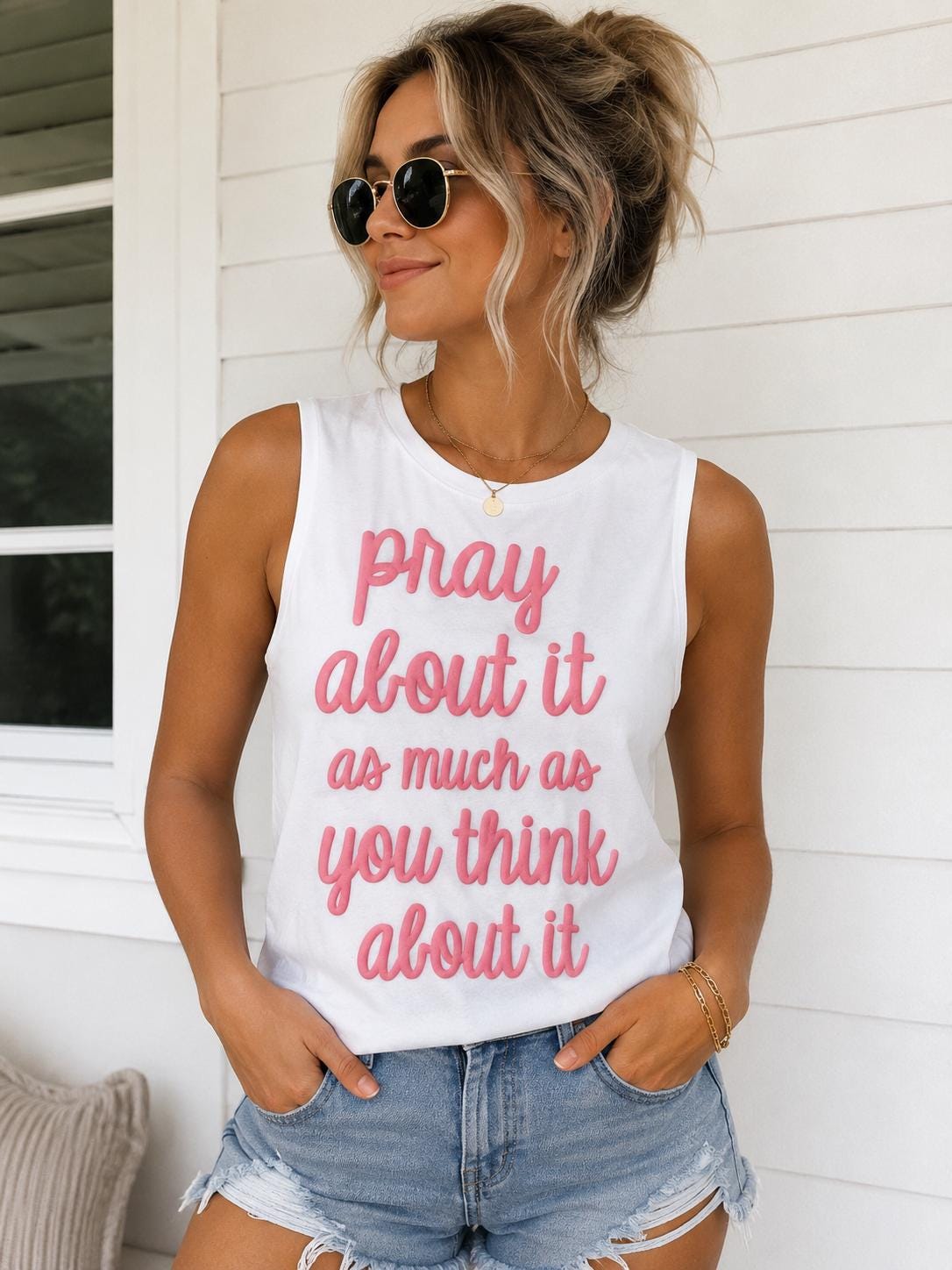3D Puff Vinyl Pray About It | Christian Tank Top |  Faith Shirt | Womens Summer Tank | Bible Verse Apparel | Gift for Her