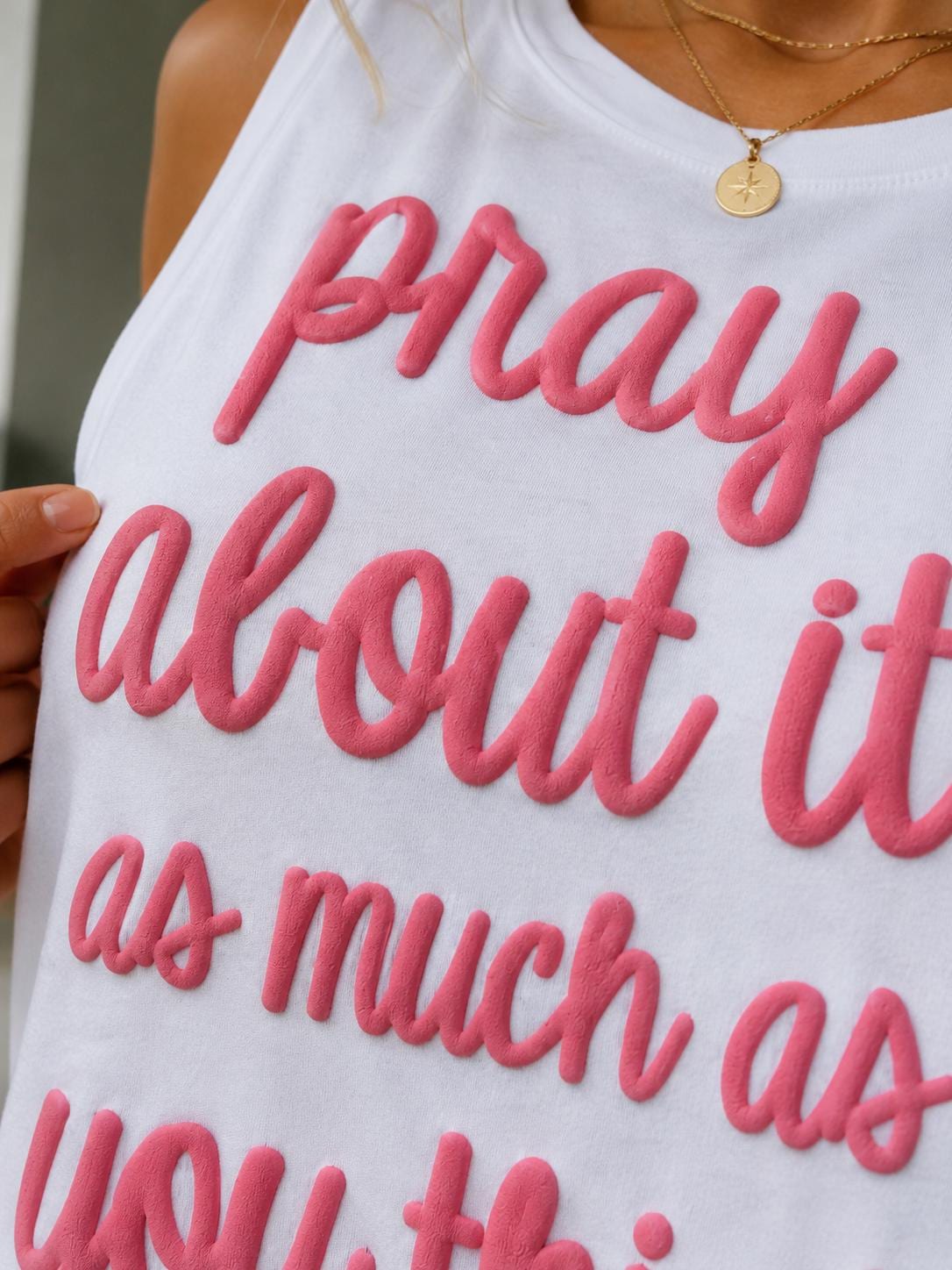 3D Puff Vinyl Pray About It | Christian Tank Top |  Faith Shirt | Womens Summer Tank | Bible Verse Apparel | Gift for Her