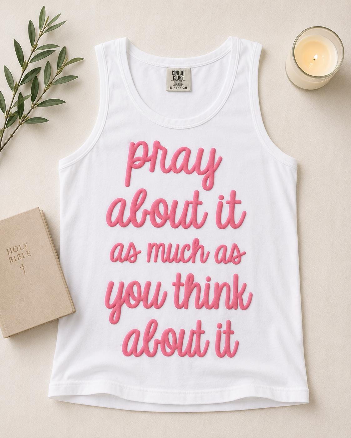 3D Puff Vinyl Pray About It | Christian Tank Top |  Faith Shirt | Womens Summer Tank | Bible Verse Apparel | Gift for Her