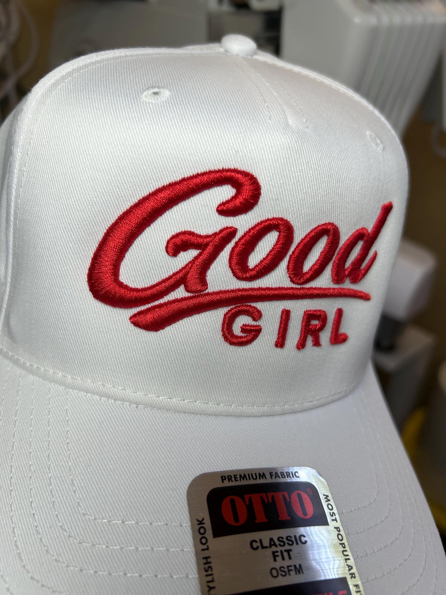 3D Puff embroidered Good Girl  Trucker Hat | Retro Script Baseball Cap | naughty or nice | Christmas - thick writing - Family Christmas