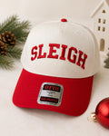 SLEIGH Embroidered Christmas Trucker Hat | Retro Holiday Hat | Christmas Baseball Cap | Festive Red & Cream Snapback | Christmas Gift for He