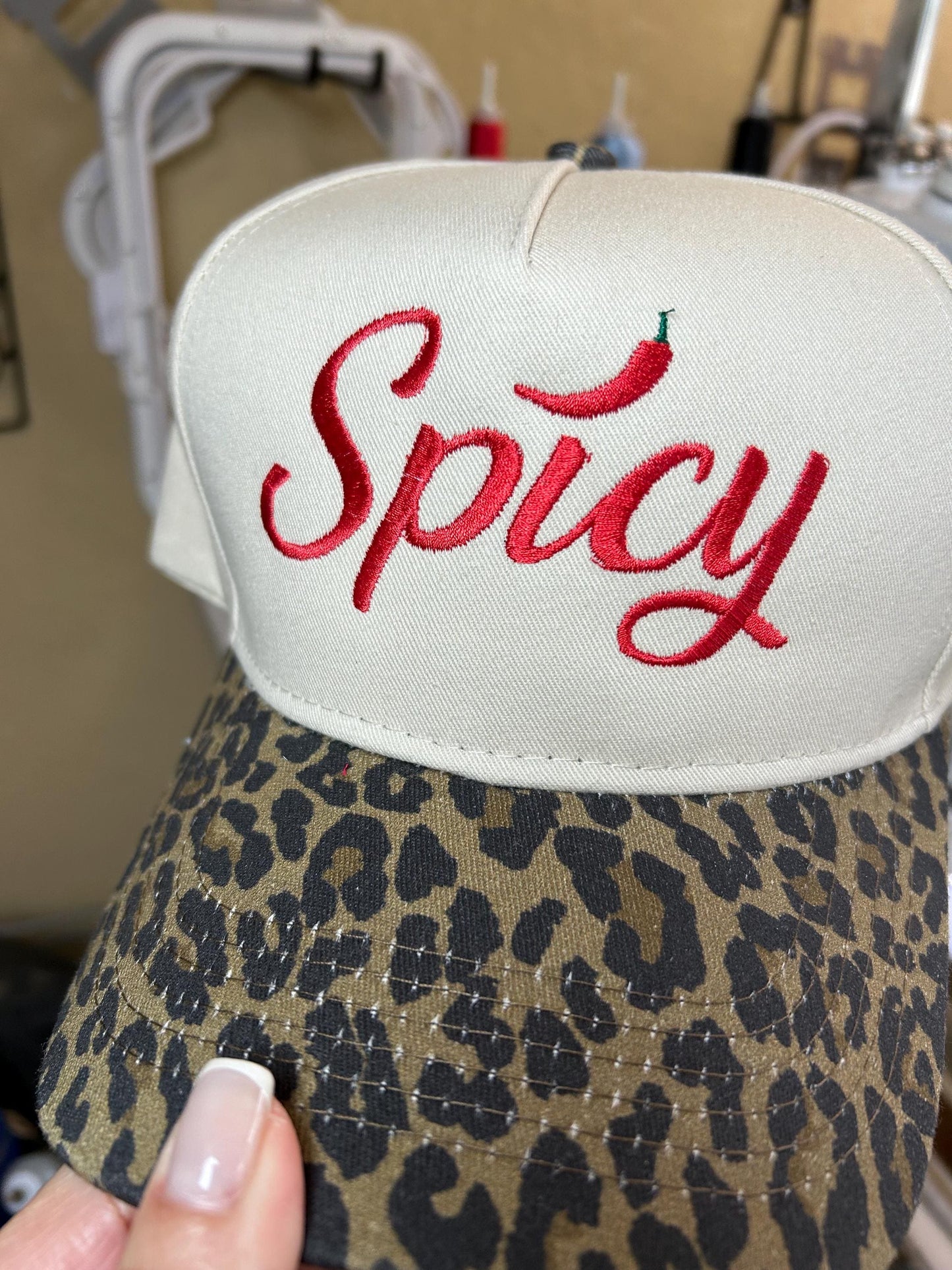 Spicy Embroidered Leopard Trucker Hat | Cute Chili Pepper Hat | hot headed Boutique Cap | fun Snapback | hot tamale - trendy