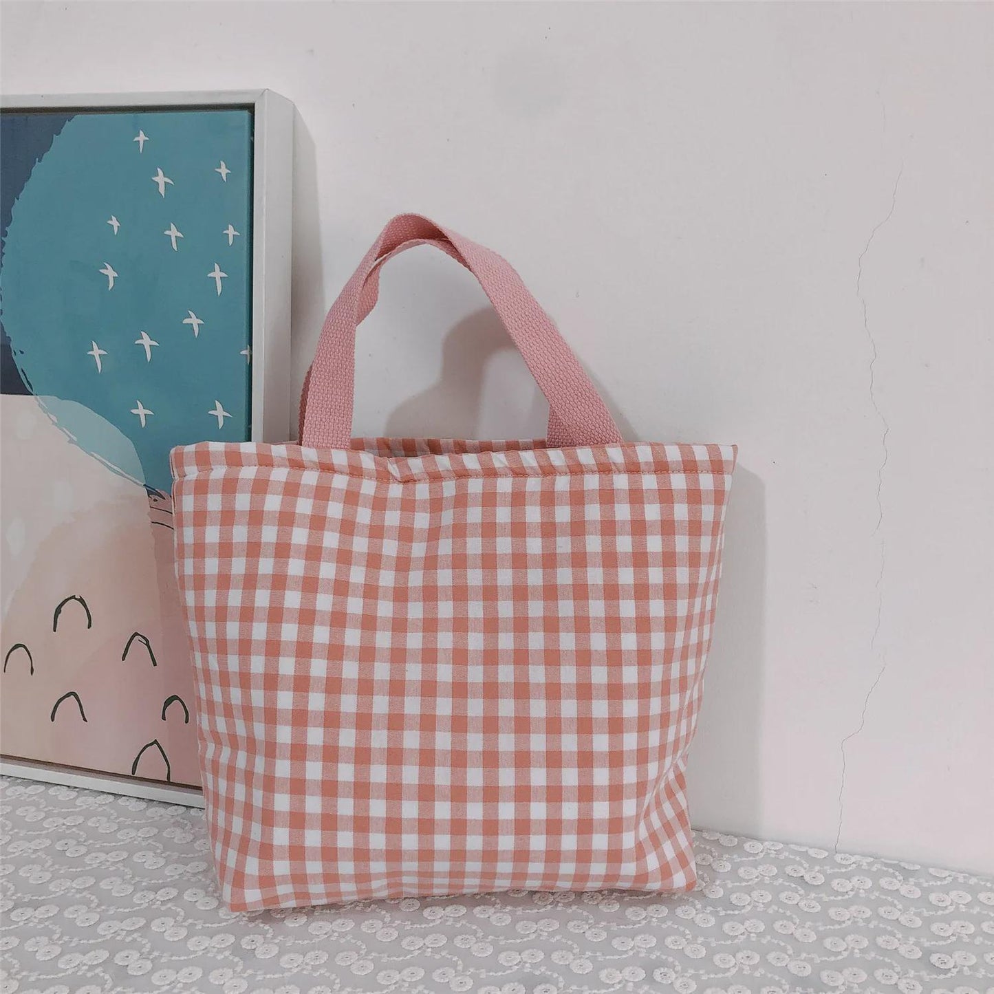 PERSONALIZED - Insulated Cotton Fabric Gingham Plaid lunch bag - box - Zipper - Picnic - Tote for office - kids - work - Bento ** PRESALE**